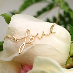 Custom Handwriting Necklace 14K gold, Solid Gold Handwritten Jewelry with Birthstones Diamonds, Personalized Jewelry gifts