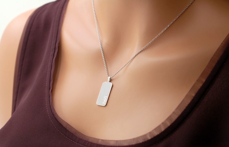 Platinum Dog Tag Necklace Mothers Day Gift Platinum Pendant w Chain Platinum Anniversary Gifts For Husband Custom Platinum Engraved Jewelry image 7