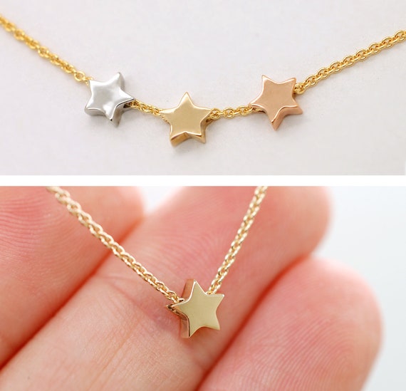 14K Real Solid Gold Star Necklace for Women