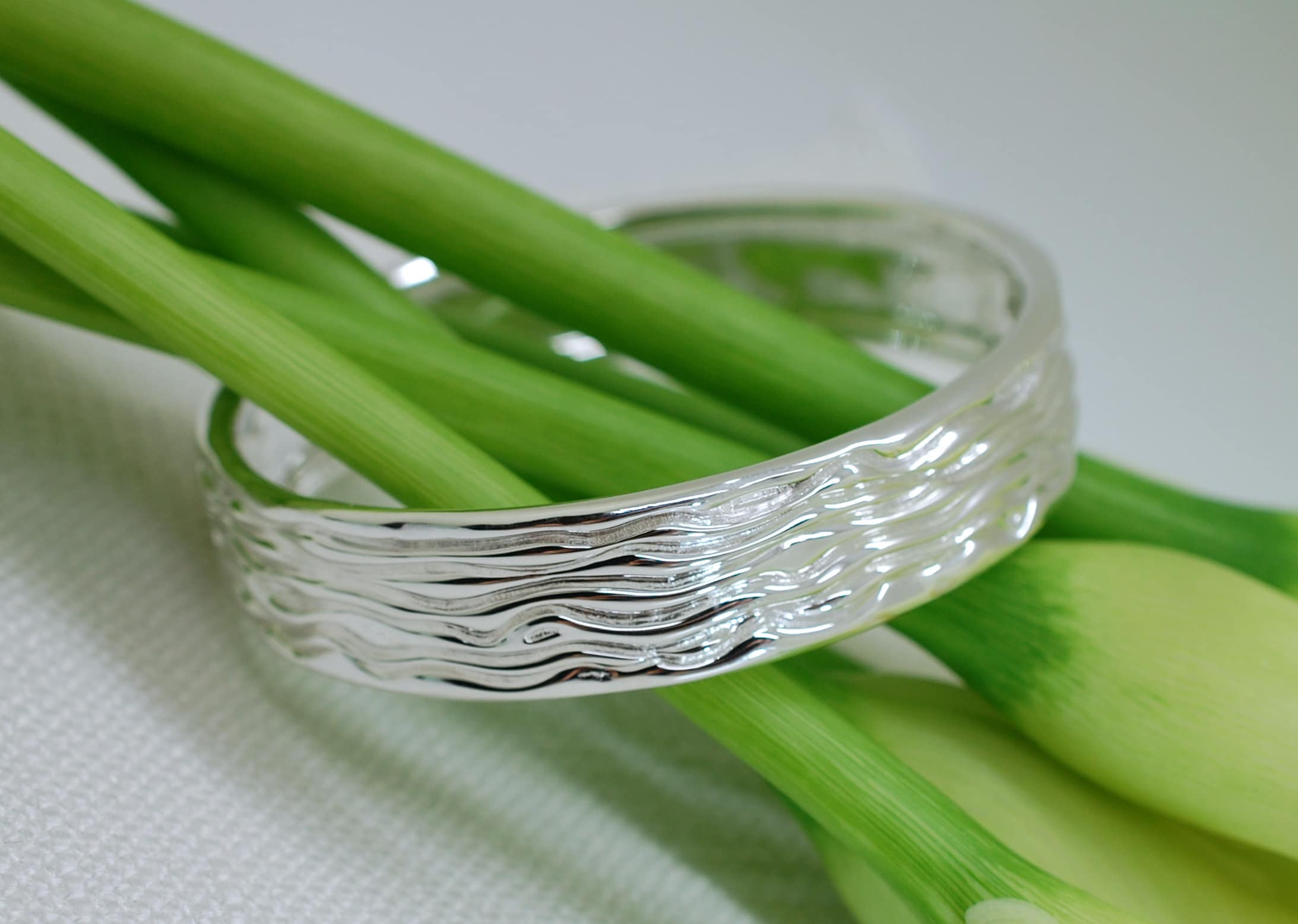 Solid Silver Bangle, Sterling Silver Bracelet, Wave Bracelet 