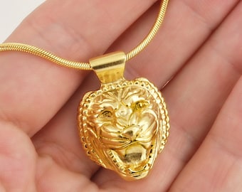 Assyrian Lion Necklace - Assyrian Pendant with Lion Head - Short necklace - Gold plated over sterling silver gift