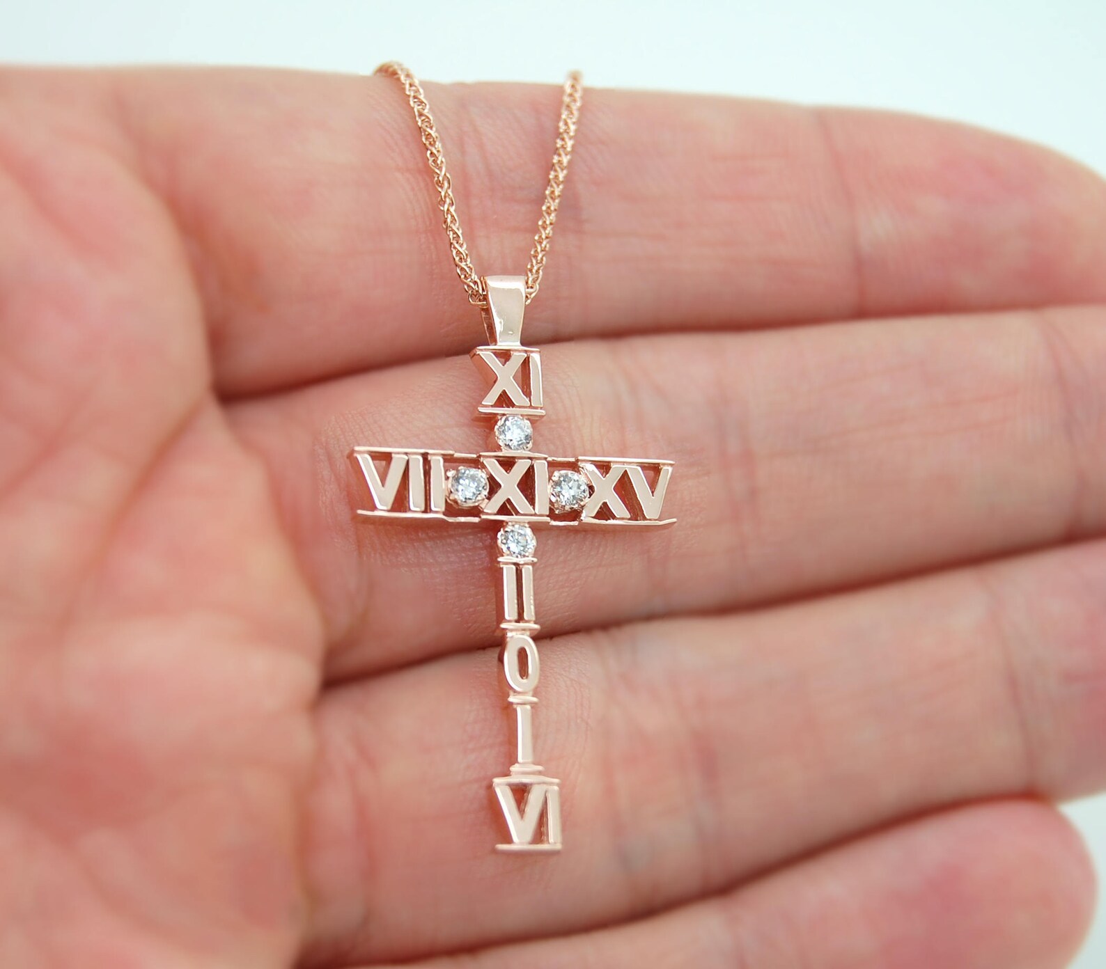 Rose Gold Cross Necklace With Diamonds Wedding Gift for Etsy Australia
