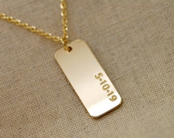 14k Gold Dog Tag Necklace For Mothers Day Gift Men 14K Solid Gold Dog Tag Pendant Mens Personalized Medium Size Engraved Tag Gift For Him