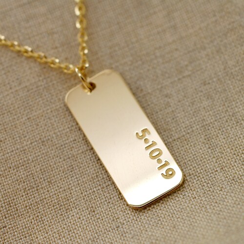 14K Solid Gold Dog Tag Necklace for Men 