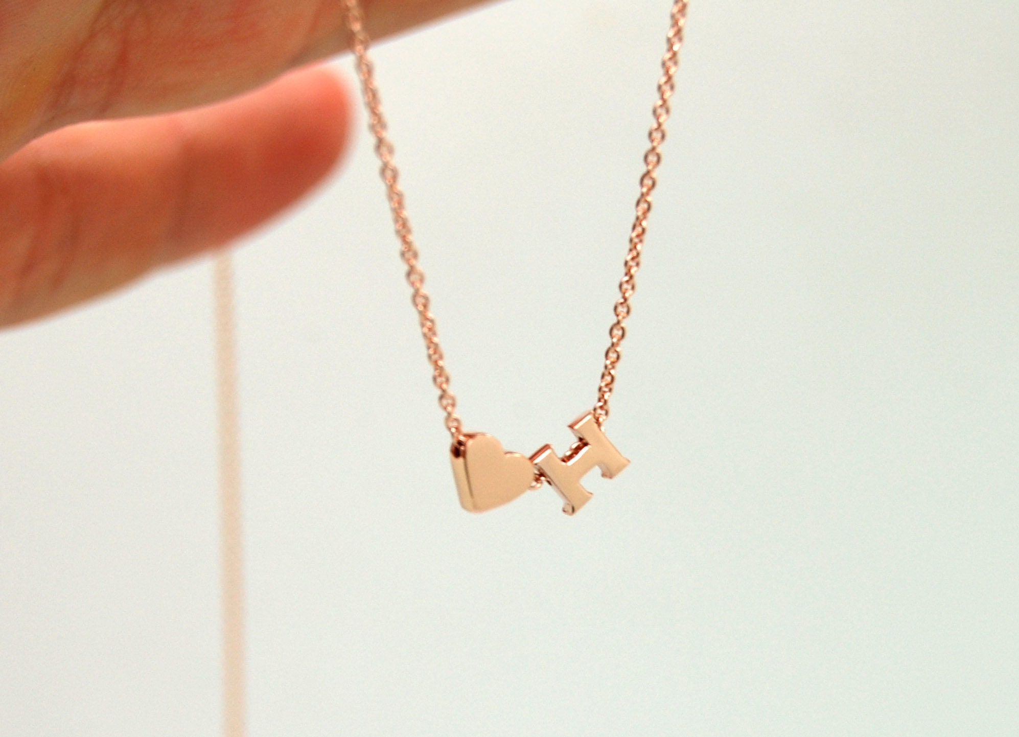 Letter H Necklace 14K Gold Tiny Initial H Sliding Pendant 