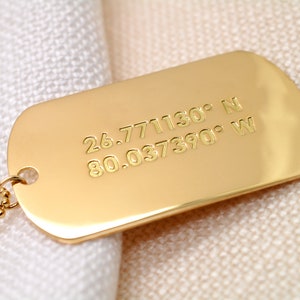 Personalized 14k Gold Dog Tag Anniversary Gift Engraved Large Military Dog Tag 2in Mens 14k Dog Tag Army Pendant with Chain Son, Husband