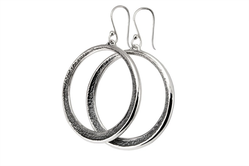 Large Silver Earrings, Hammered Sterling Hoops 1.5 inches, Statement Earrings, Large Dangle Earrings, Large Hoop Earrings, Everyday Earrings image 1