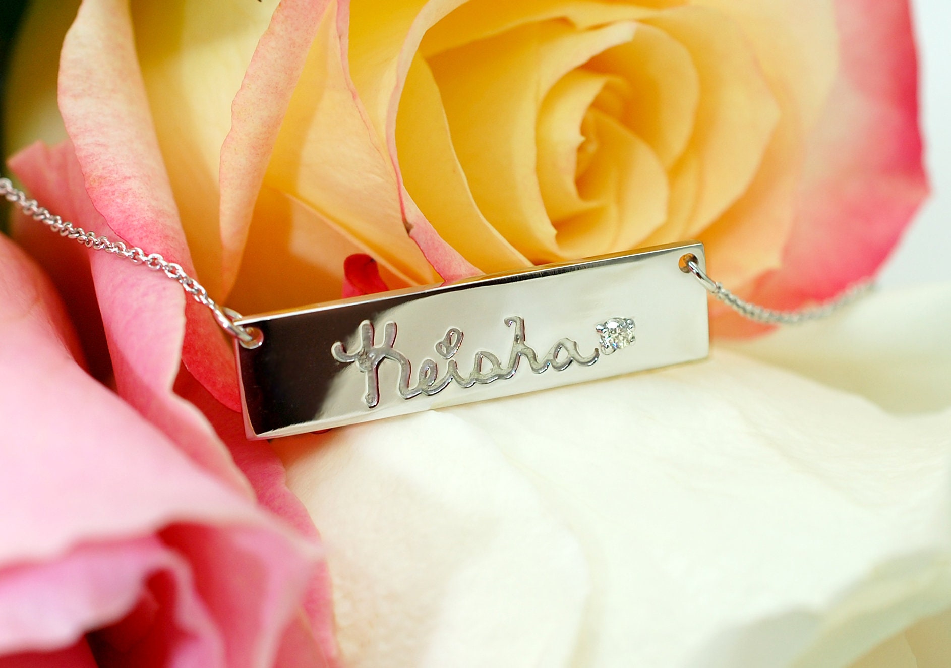 14k Gold Name Plate Necklace Custom Gift Engraved Necklace Bar Etsy