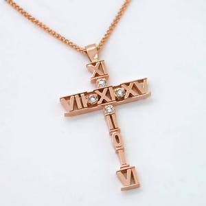 14K Gold Cross Necklace Women, Solid Gold Cross Pendant Necklace, Personalized Cross with Dates Wedding Bride Gift from Groom Custom Cross