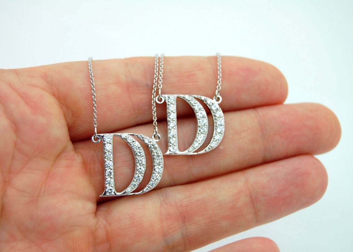 Diamond Initial Necklace 14K Gold Initial Necklace With Etsy