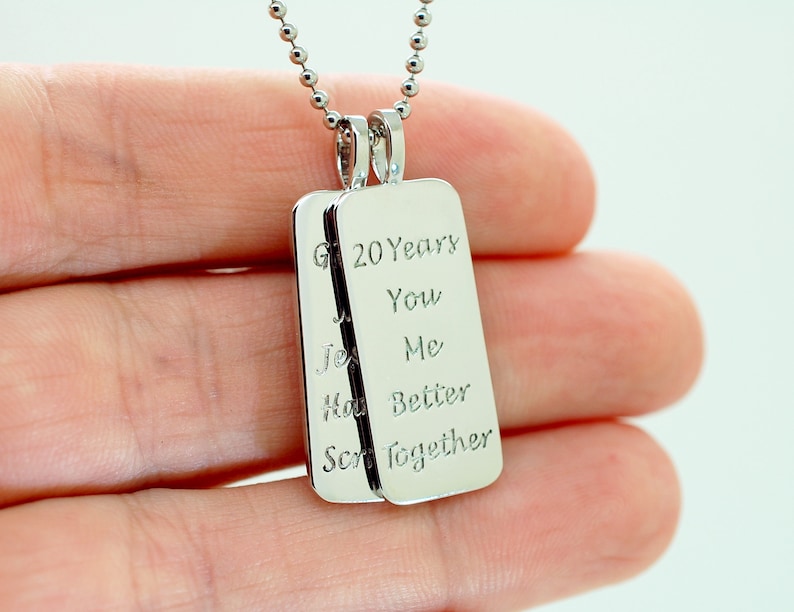 Platinum Dog Tag Necklace Mothers Day Gift Platinum Pendant w Chain Platinum Anniversary Gifts For Husband Custom Platinum Engraved Jewelry image 5