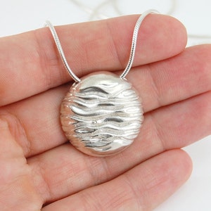 Water Wave Pendant Necklace, Water Silver Necklace, Circular Pendant Necklace Mom Gift image 1