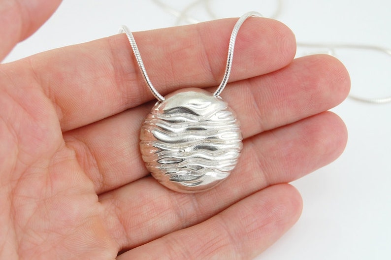 Water Wave Pendant Necklace, Water Silver Necklace, Circular Pendant Necklace Mom Gift image 1