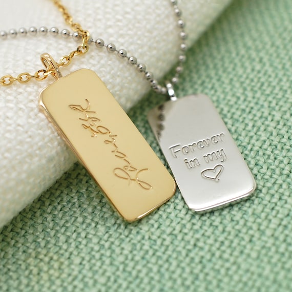 14K Gold Engraved Dog Tag Pendant 14K Yellow Gold