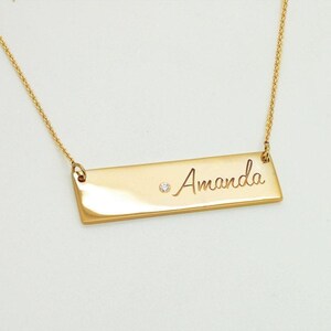 Handwriting Personalized Bar Necklace 14K Signature Memorial Mothers Gold Gift For Daughter Bonus Mom Sister Dad image 7