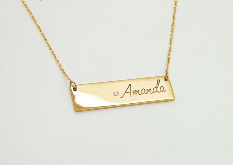 Handwriting Personalized Bar Necklace 14K Signature Memorial Mothers Gold Gift For Daughter Bonus Mom Sister Dad image 7