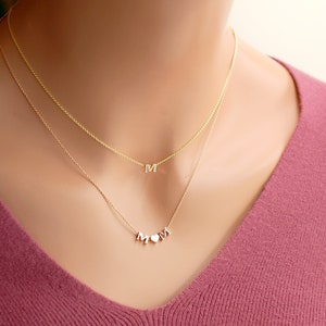 Tiny 14k Gold Heart and Initial Necklace 14k Solid Gold Heart Pendant Small Mini Dainty Necklace Rose Gold Heart Charm White