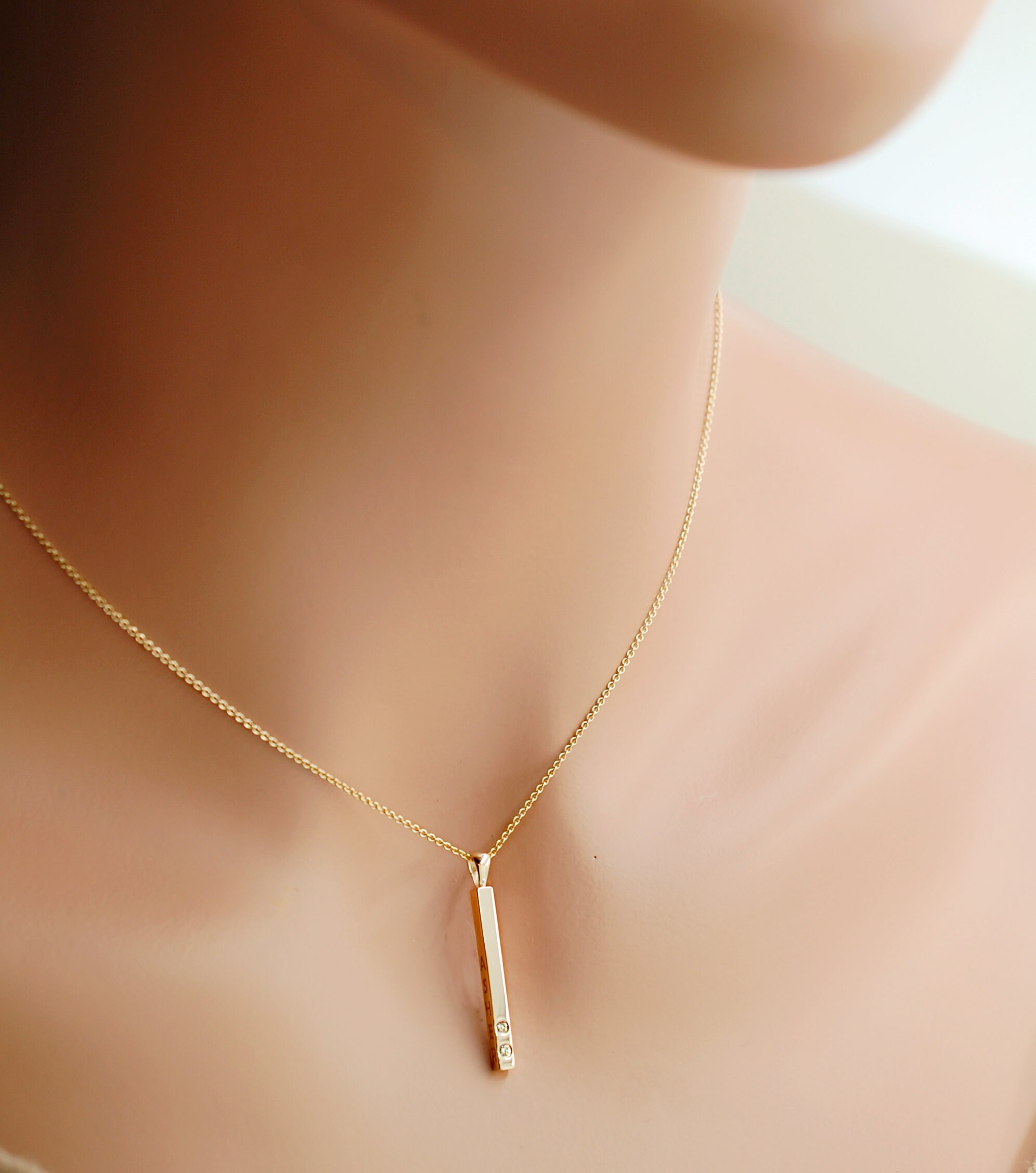 Vertical Bar Necklace 14k Solid Gold 4 