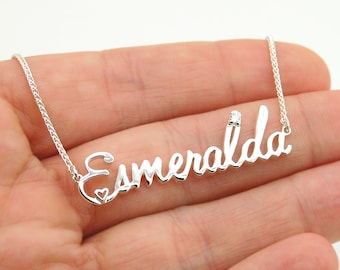 Custom Name Necklace In Actual Handwriting, Sterling Silver Handwritten Font Necklace, Nameplate Necklace With Child Name Personalized