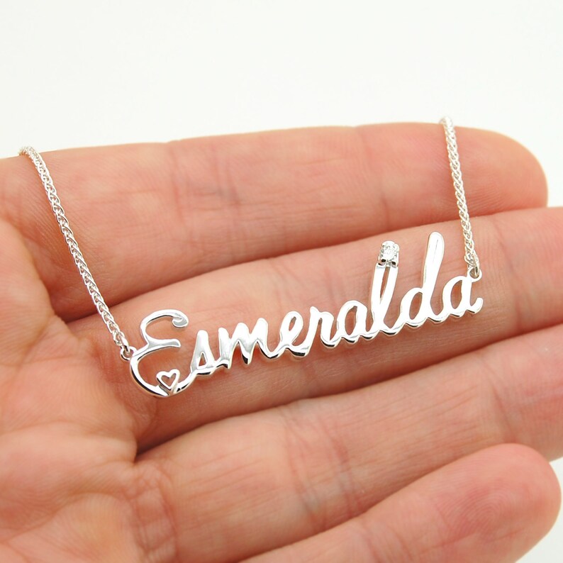Nameplate Necklace Large Name Necklace With Your Writing Etsy