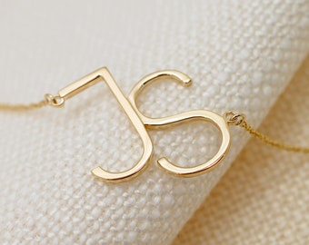 14k Gold Double Initials Necklace Personalized Jewelry for Her Gift Custom Monogram Two Sideways Initial Tilted Intertwined