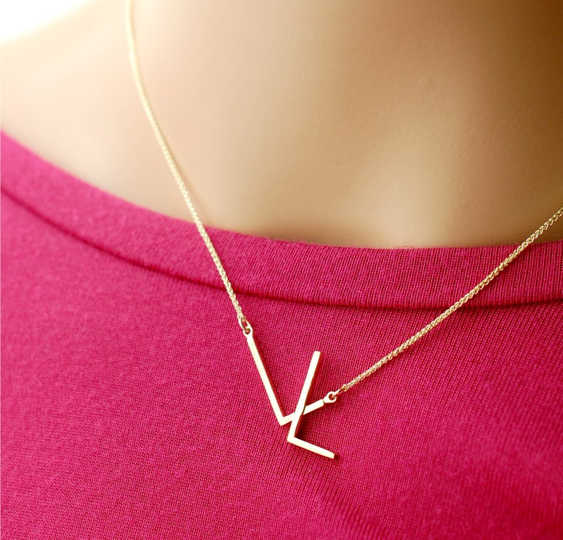 Monogram Necklace 14K Gold Initial Jewelry Personalized Etsy