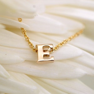 May include: A gold chain necklace with a gold letter 'E' pendant.