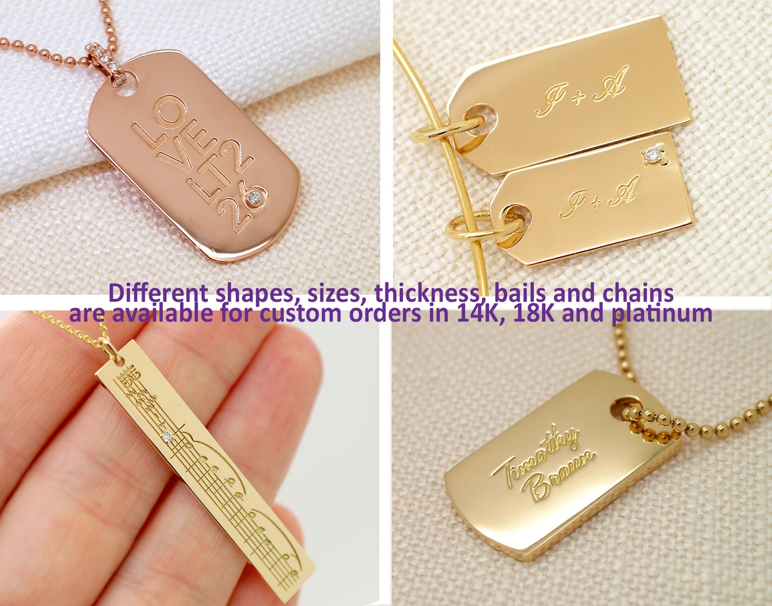 18K Gold Dog Tag Necklace Custom Mens Necklace 18K Gold Mens Etsy