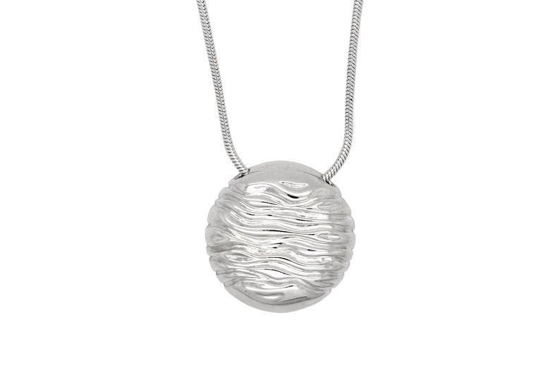 Water Wave Pendant Necklace, Water Silver Necklace, Circular Pendant Necklace Mom Gift image 2