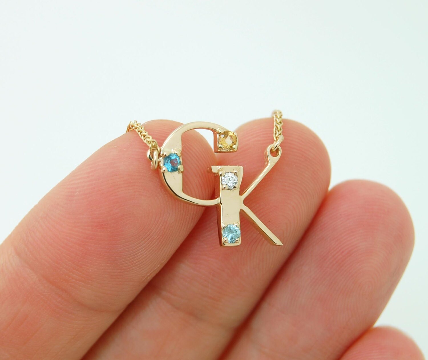 Birthstone Initial Necklace 2 Initial 