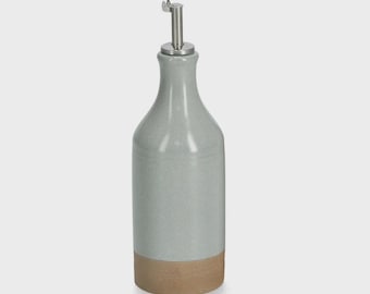Handmade Stoneware Olive Oil Dispenser: Ceramic Cruet with Stainless Steel Spout