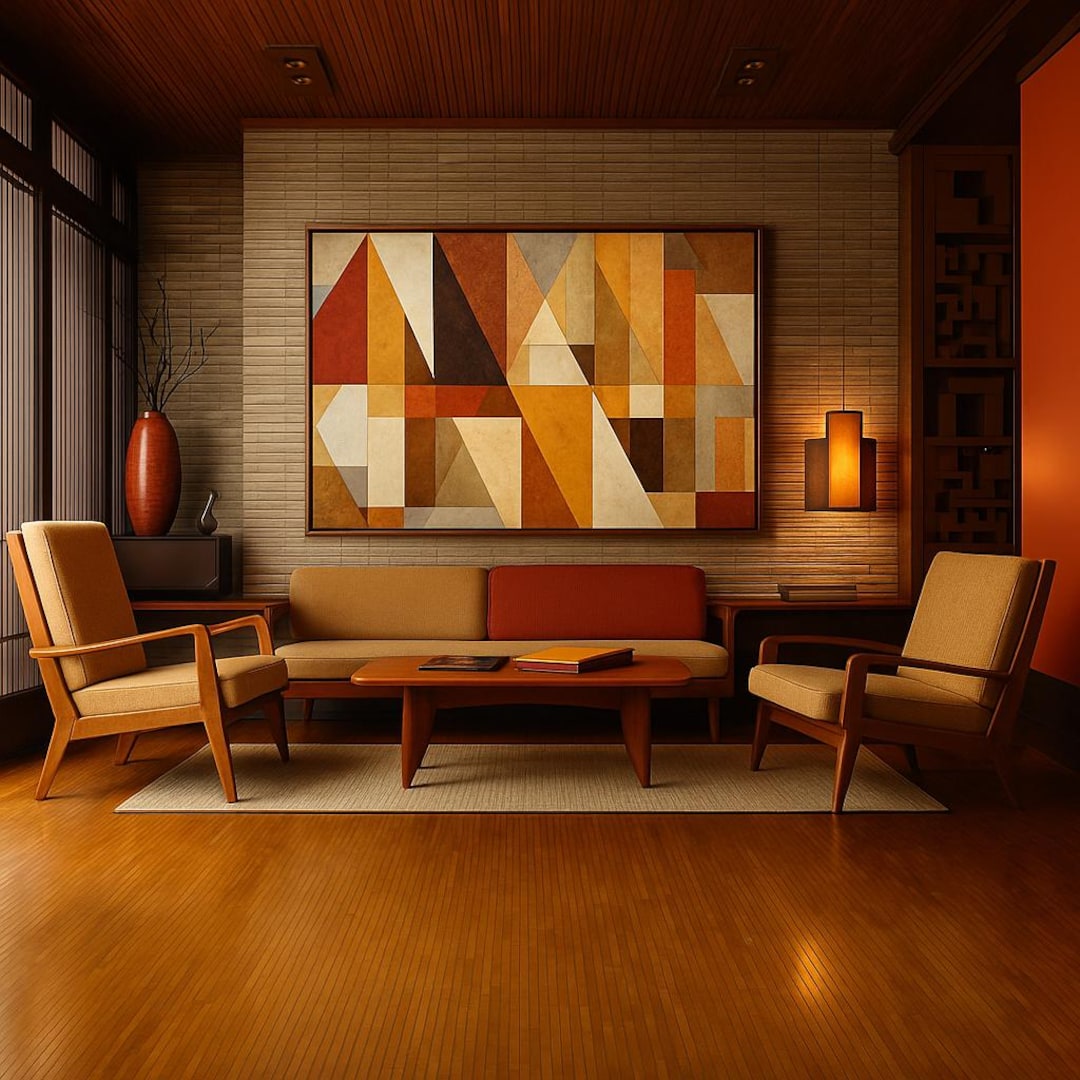 Mid Century Modern I Bold Geometric Abstract Art | Warm Earth Tone ...