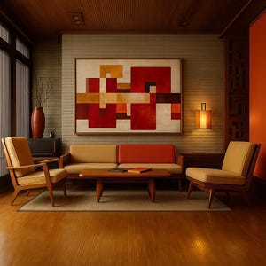 Mid Century Modern Geometric Red Art | Bold Abstract Wall Canvas