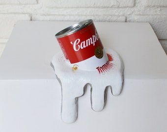 Melted Campbell's Tomato Soup Can Surreal Pop Art Sculpture