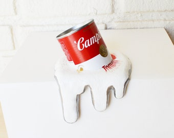 Melted Campbell's Tomato Soup Can Surreal Pop Art Sculpture