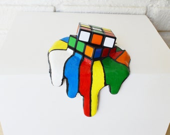 Melted Rubik's Cube Surreal Pop Art Sculpture