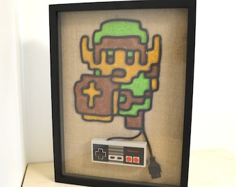 Legend of Zelda Link In Color - Nintendo NES Controller Wire Wall Art Shadow Box