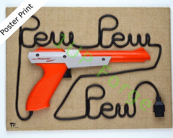 Nintendo Zapper Gun Poster Print - Pew Pew Pew Nintendo Poster Art Print - Orange Zapper Gun