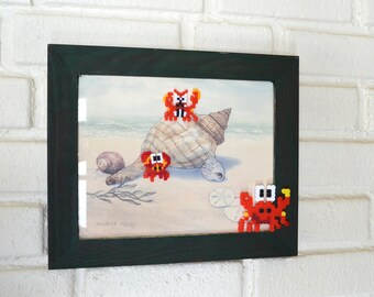 Super Mario Crab Side Stepper Pixel art - Perler bead reclaimed painting alteration original artwork
