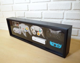 Nintendo Controller History Decor Shadow Box Framed