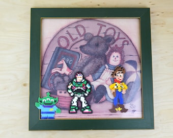 Toy Story Pixel art - Perler bead reclaimed art work alteration original artwork