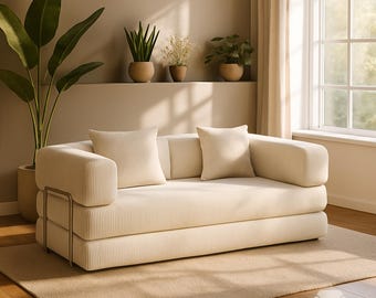 Modular Floor Sofa Bed, Custom Color Corduroy Couch, Removable Washable Covers, No Assembly Required