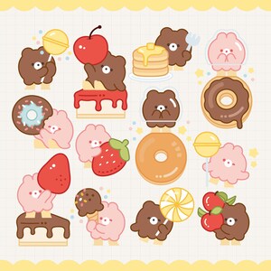 かわいいキャラクターPNG、ウサギとクマ、ベリトとチョコム、デザートのイラストかわいい食べ物クリップアート