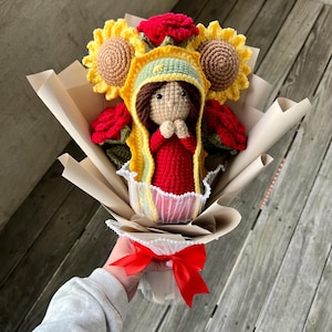 Virgencita Crochet Bouquet, Virgin Mary Crochet Flower Bouquet