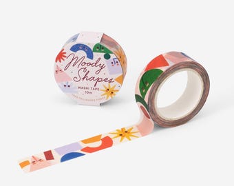 Washi Tape “Moody Shapes” – illustrated geometric tape with characters, figures and shapes – journaling decorative tape