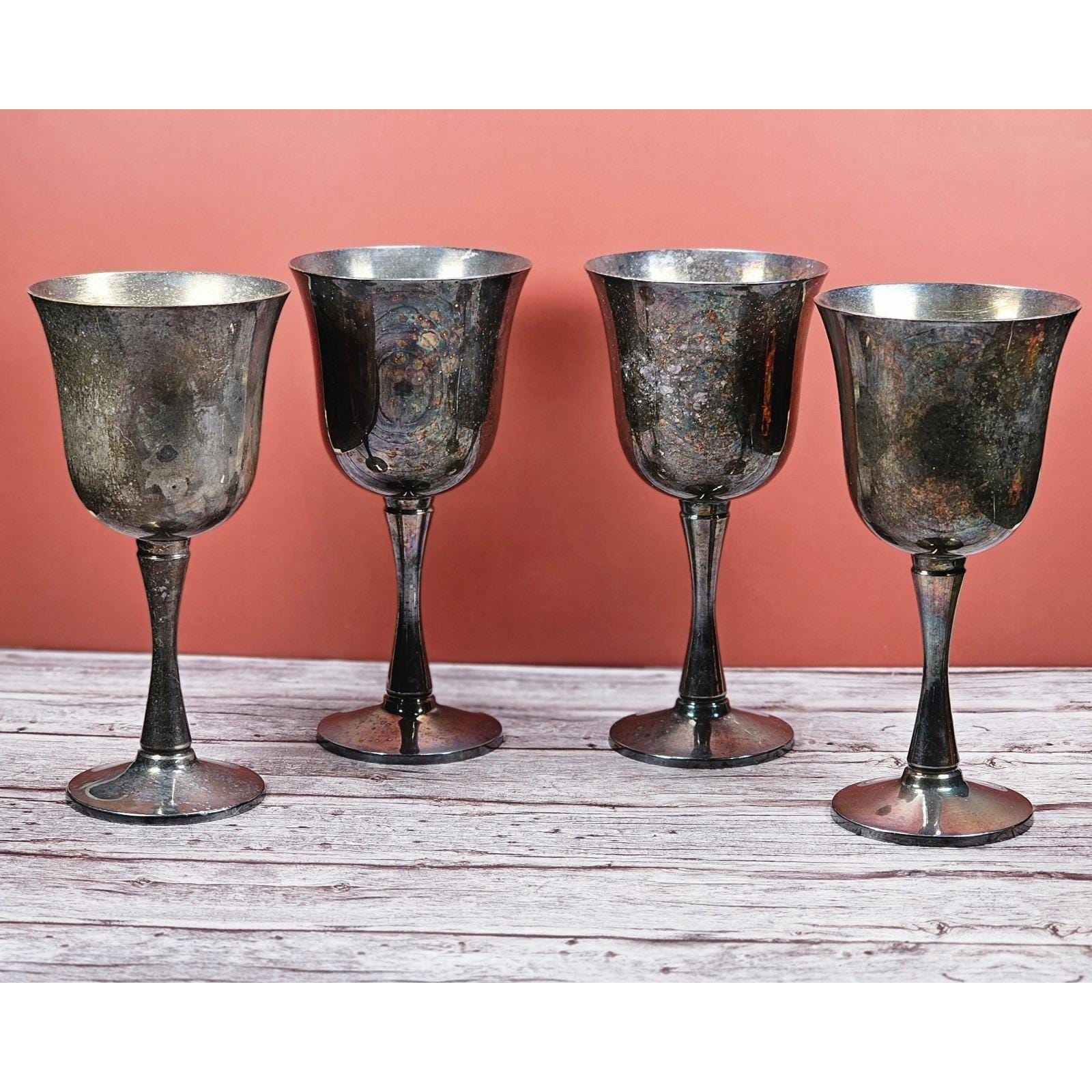 Vintage Set of Salem Wine Goblets Portugal Silver Plate - Main Image