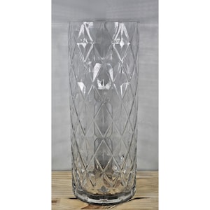 Diamond-Cut Glass Cylinder Vase 12" X 4.75" Elegant Home Décor Centerpiece