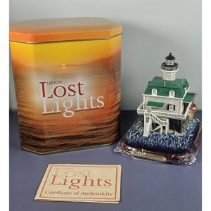Lefton Lost Lights Bridgeport Harbor Lighthouse Figurine With Tin & COA