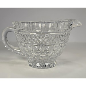 Vintage Clear Crystal Creamer Gravy Boat Pitcher With Intricate Cut Diamond Pattern