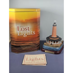 Lefton Lost Lights Franks Island Lighthouse Figurine With Certificate Of Authenticity And Tin Box